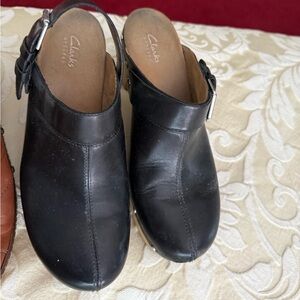Clarks Black Leather Slip-On clogs reserved for ashleeey_marie2